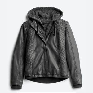 Mo-ka faux hooded leather jacket XL